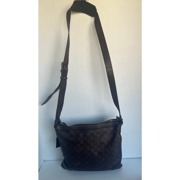 GUCCI Guccissima Unisex Shoulder Crossbody Bag Brown Leather GG Monogram - Picture 7 of 15